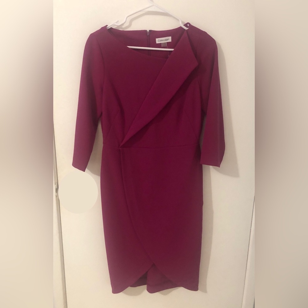 Calvin Klein Magenta Midi Sheath Dress Preppy work